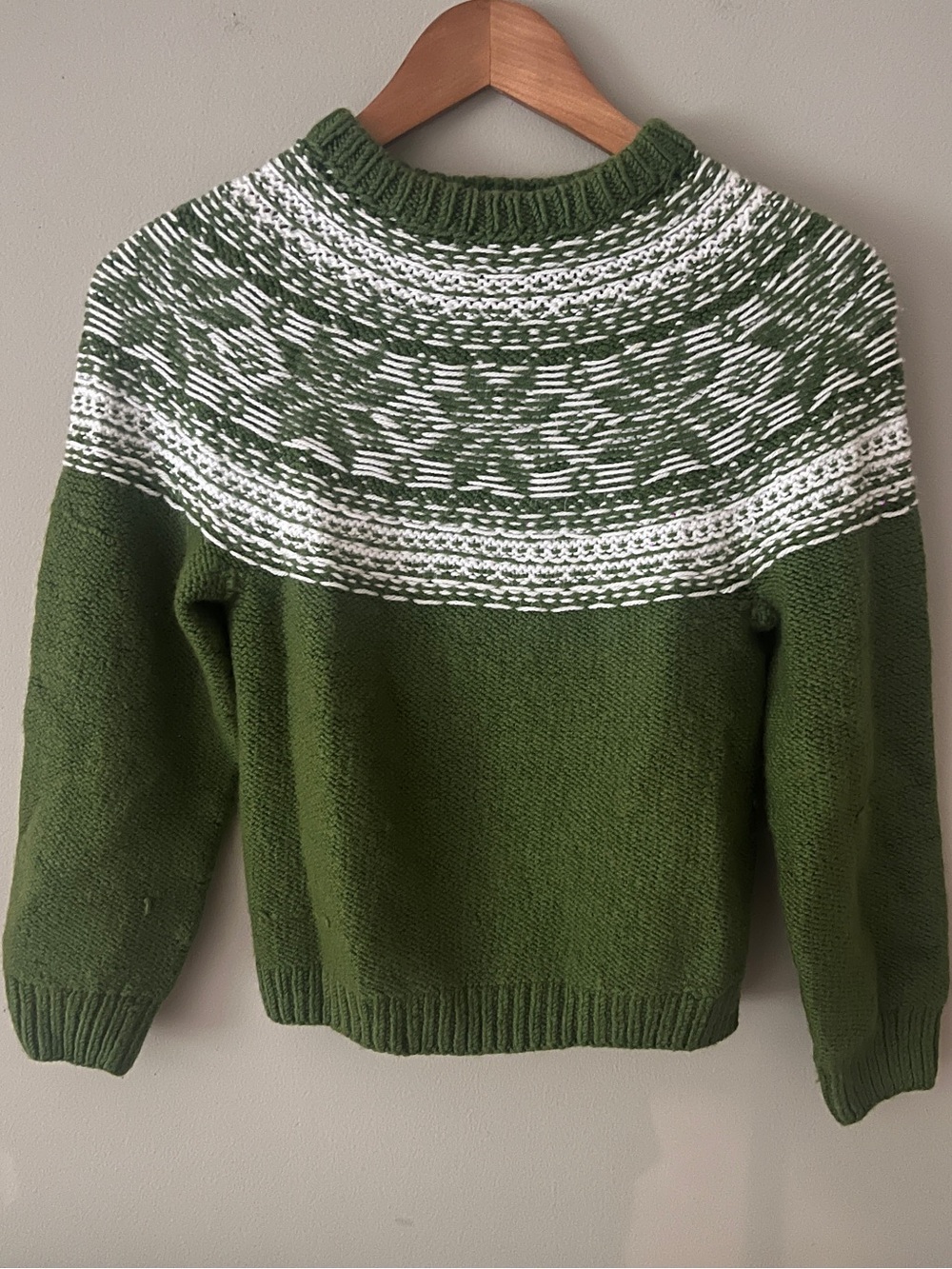 Womens Green Fair Isle Crewneck Sweater